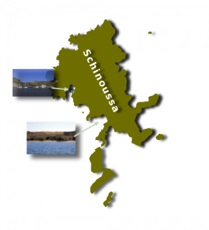 Schinoussa liegt etwa 3,2 sm südlich von Naxos. Die nächstgelegen Inseln sind Iraklia 1,6 sm südwestlich und Kato Koufonisi 1,6 sm nordöstlich.
